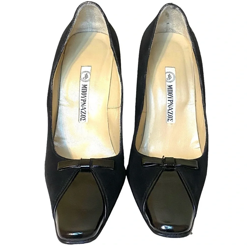John Bournazos Suede & Patent Leather Black Pumps Made in Greece Women’s size 5